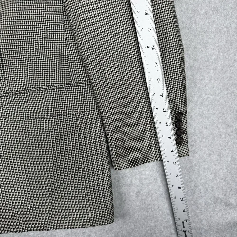 Ralph Lauren Blazer Mens 46L Gray Houndstooth Silk Wool Blend Sports Coat Jacket